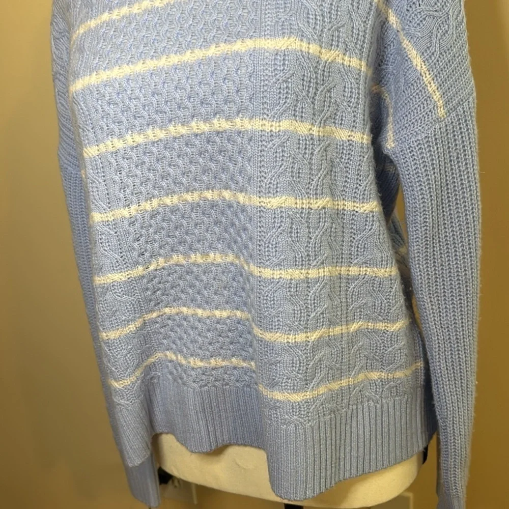 Lilla p women’s baby blue‎ striped cowl neck/ turtle neck pull over sweater SM